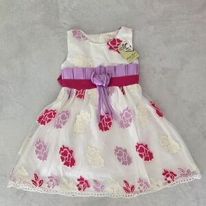 RICHIE HOUSE Elegant Floral Kids Dress with Red and Purple Accents